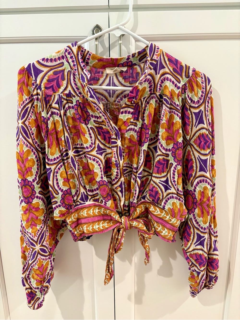 Haute Hippie Tie-Front Boho Blouse in Purple, Pink & Gold